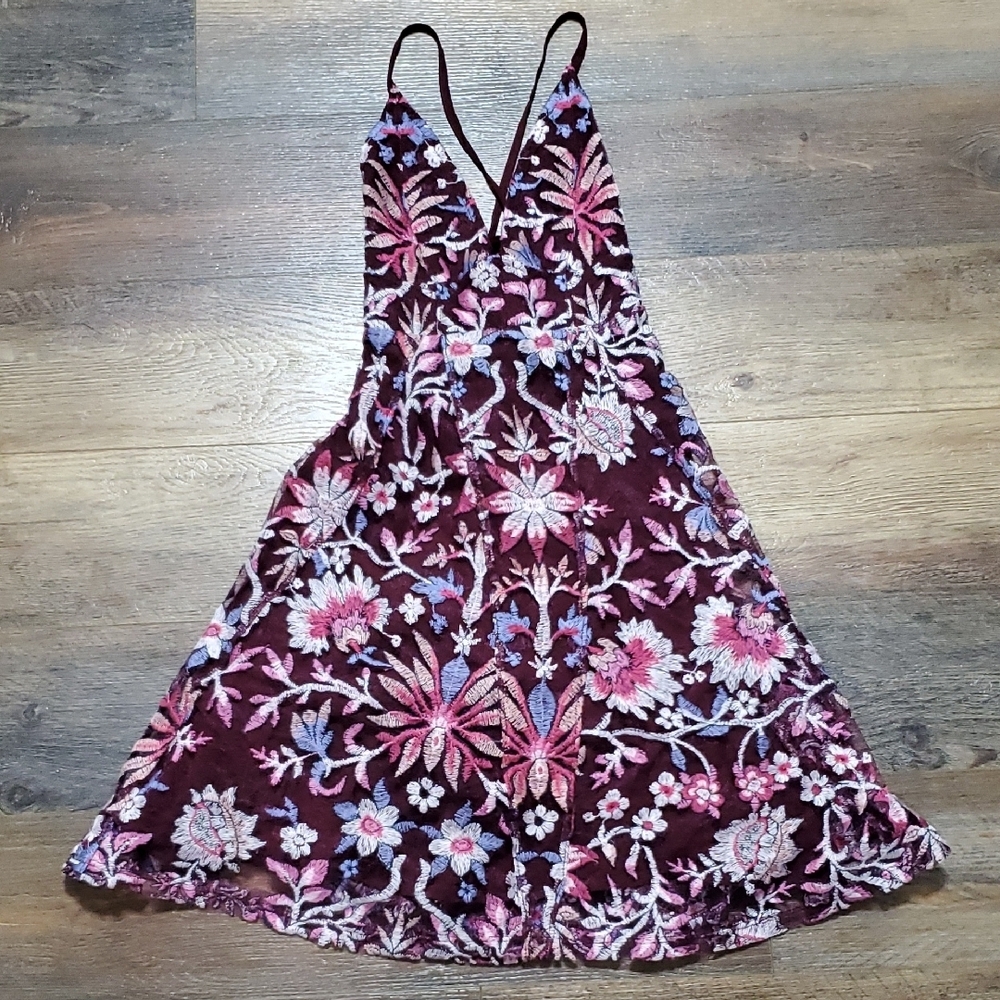 Free People Pink and Purple Spaghetti Strap Mini Dress